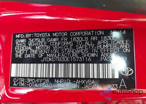 2014 Toyota Prius C Two from USA, damaged, VIN JTDKDTB30E1573116